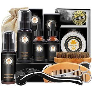 Beard Grooming Kit w/Beard Conditioner Beard Oil Beard Balm Beard Brush + More